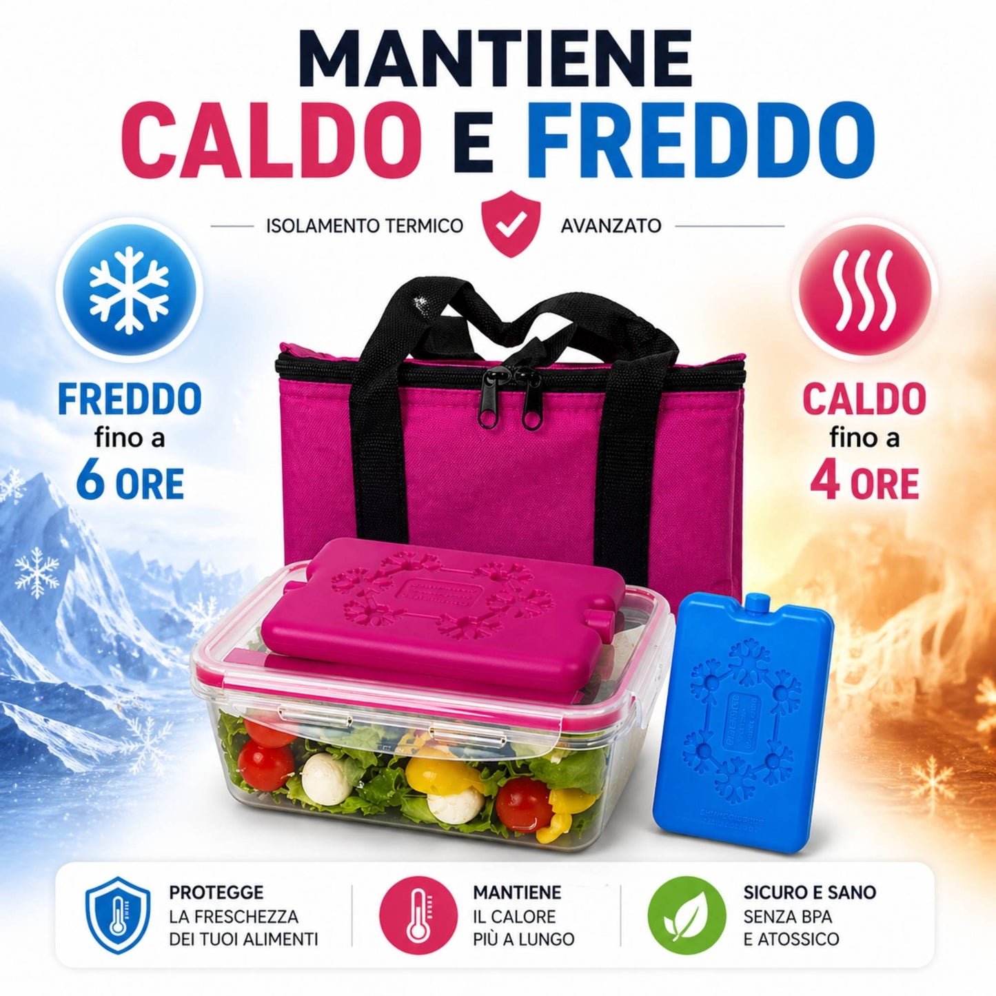 Borsa Termica con Contenitore Ermetico 1Lt e Freezerino Borsa Frigo Porta Pranzo