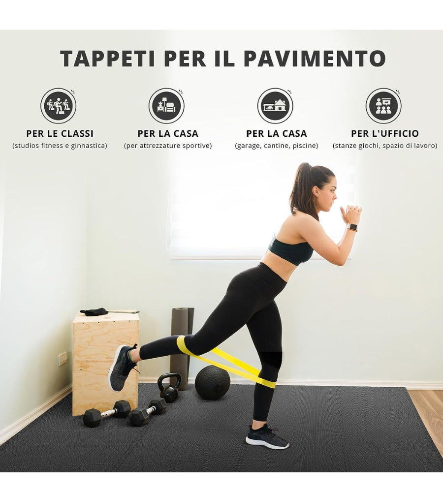 Tappeto Puzzle Tappetino Fitness Multiuso Palestra Schiuma 20 PZ 29 X 29 CM Nero
