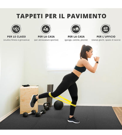 Tappeto Puzzle Tappetino Fitness Multiuso Palestra Schiuma 20 PZ 29 X 29 CM Nero