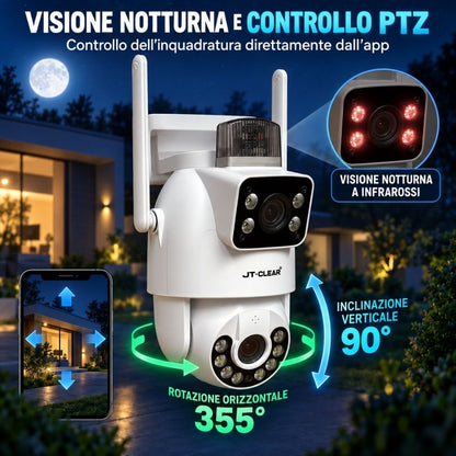 Telecamera IP WiFi PTZ Doppia Lente 355° Visione Notturna Sirena App Yoosee