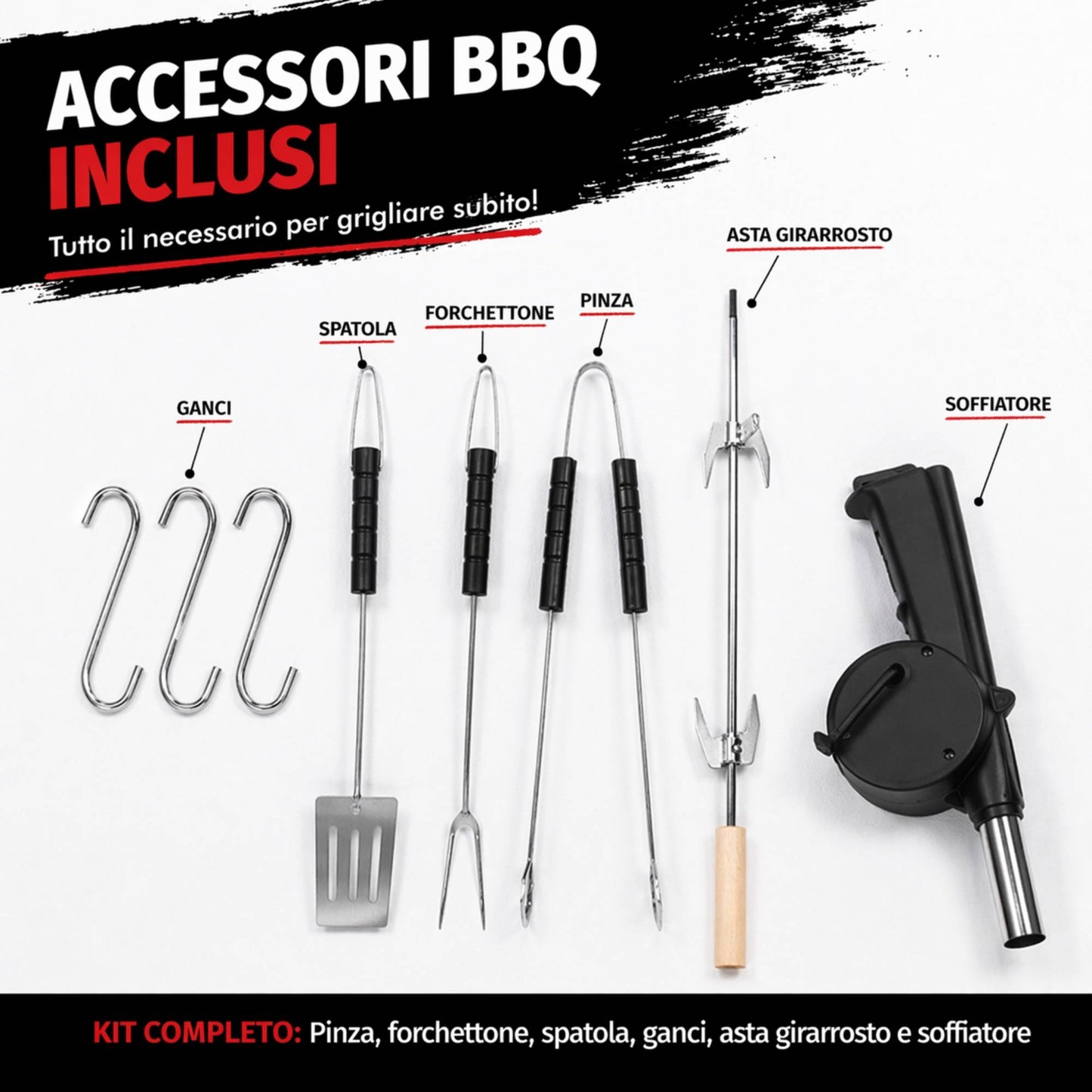 Barbecue a Carbone da Giardino con Girarrosto 93x41x86cm BBQ Grill con Accessori