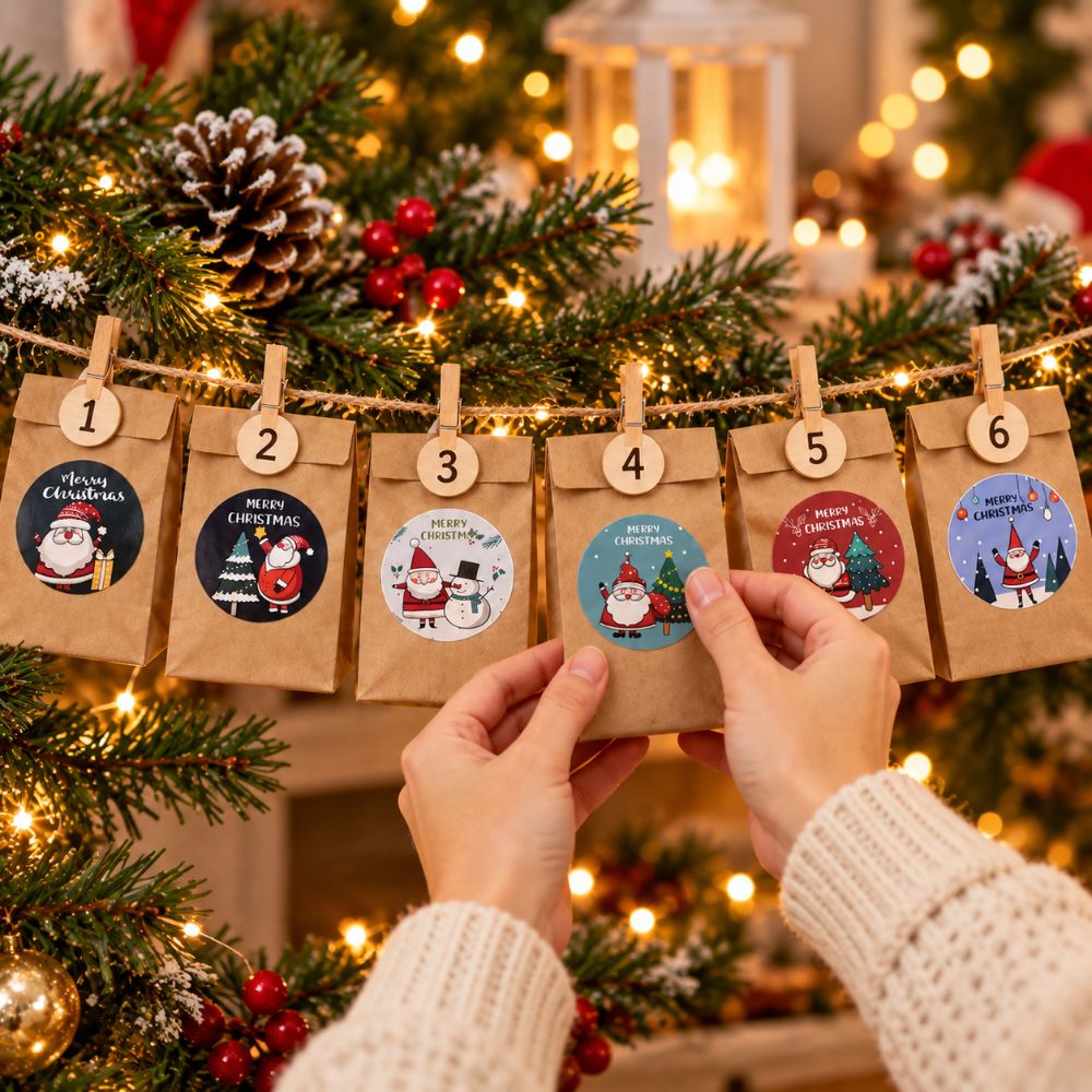 500 Adesivi Natalizi Tondi 3,8 cm 8 Motivi Merry Christmas Regali Buste