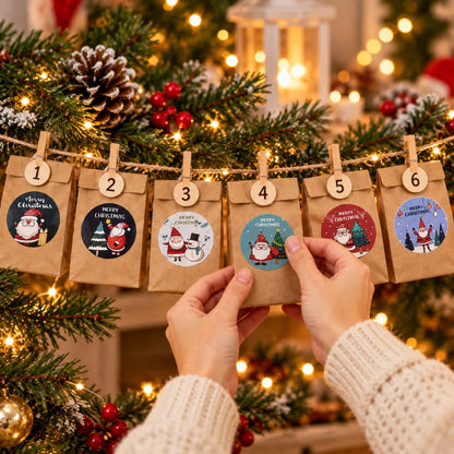 500 Adesivi Natalizi Tondi 3,8 cm 8 Motivi Merry Christmas Regali Buste