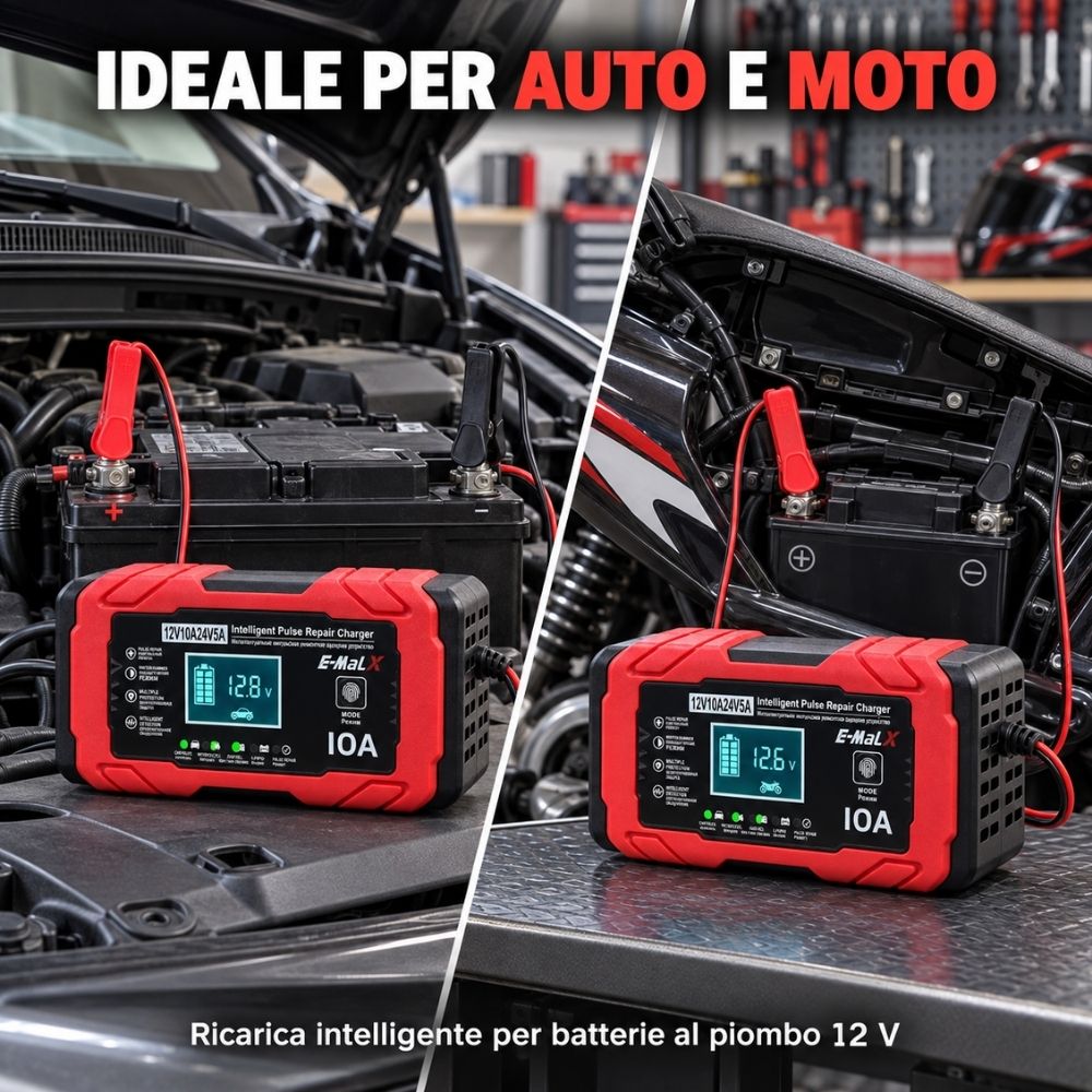 Caricabatteria Auto Moto Mantenitore Carica Professionale 12 / 24V Portatile
