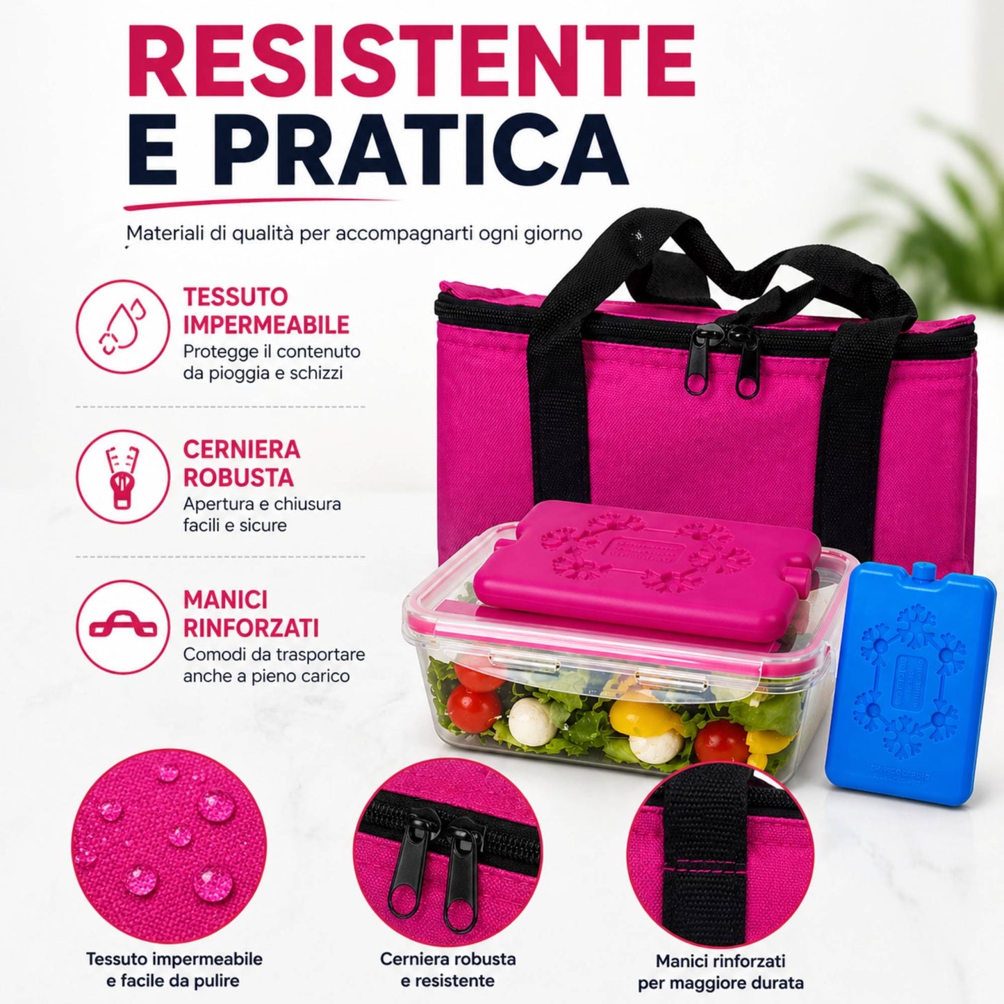 Borsa Termica con Contenitore Ermetico 1Lt e Freezerino Borsa Frigo Porta Pranzo
