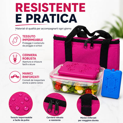 Borsa Termica con Contenitore Ermetico 1Lt e Freezerino Borsa Frigo Porta Pranzo