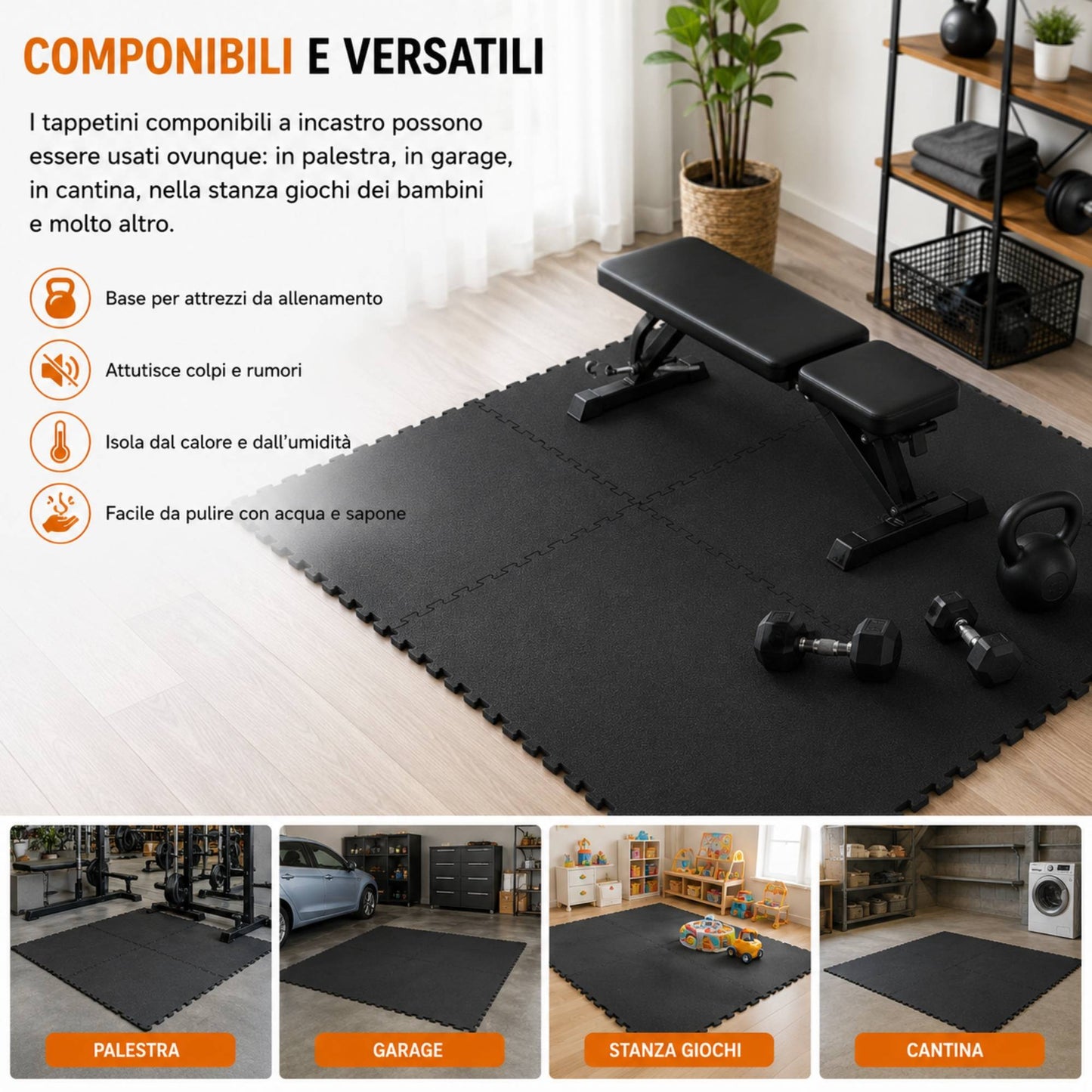 Tappeto Puzzle Tappetino Palestra Puzzle EVA 4 Pz 60x60x1cm Antitrauma Fitness