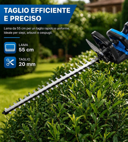 Tagliasiepi Elettrico Lama 55 cm 2 Batterie 88V 2000 mAh Senza Fili Arbusti