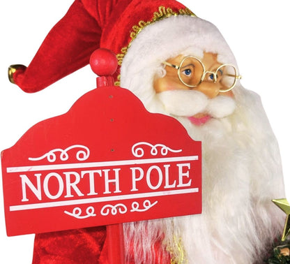 Babbo Natale 65 Cm Con Albero Addobato Luci E Suoni Realistico Statua Natalizia