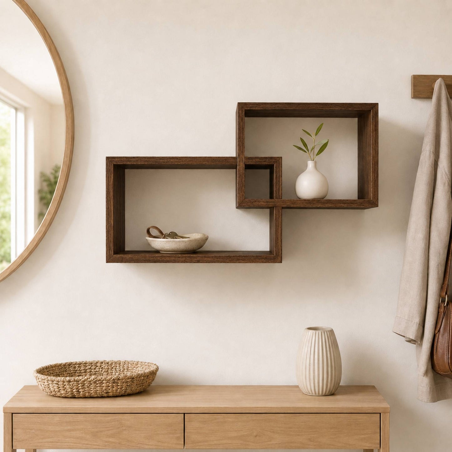 Set 2 Mensole Rettangolari da Parete in Legno Arredo Casa 2 Misure Noce