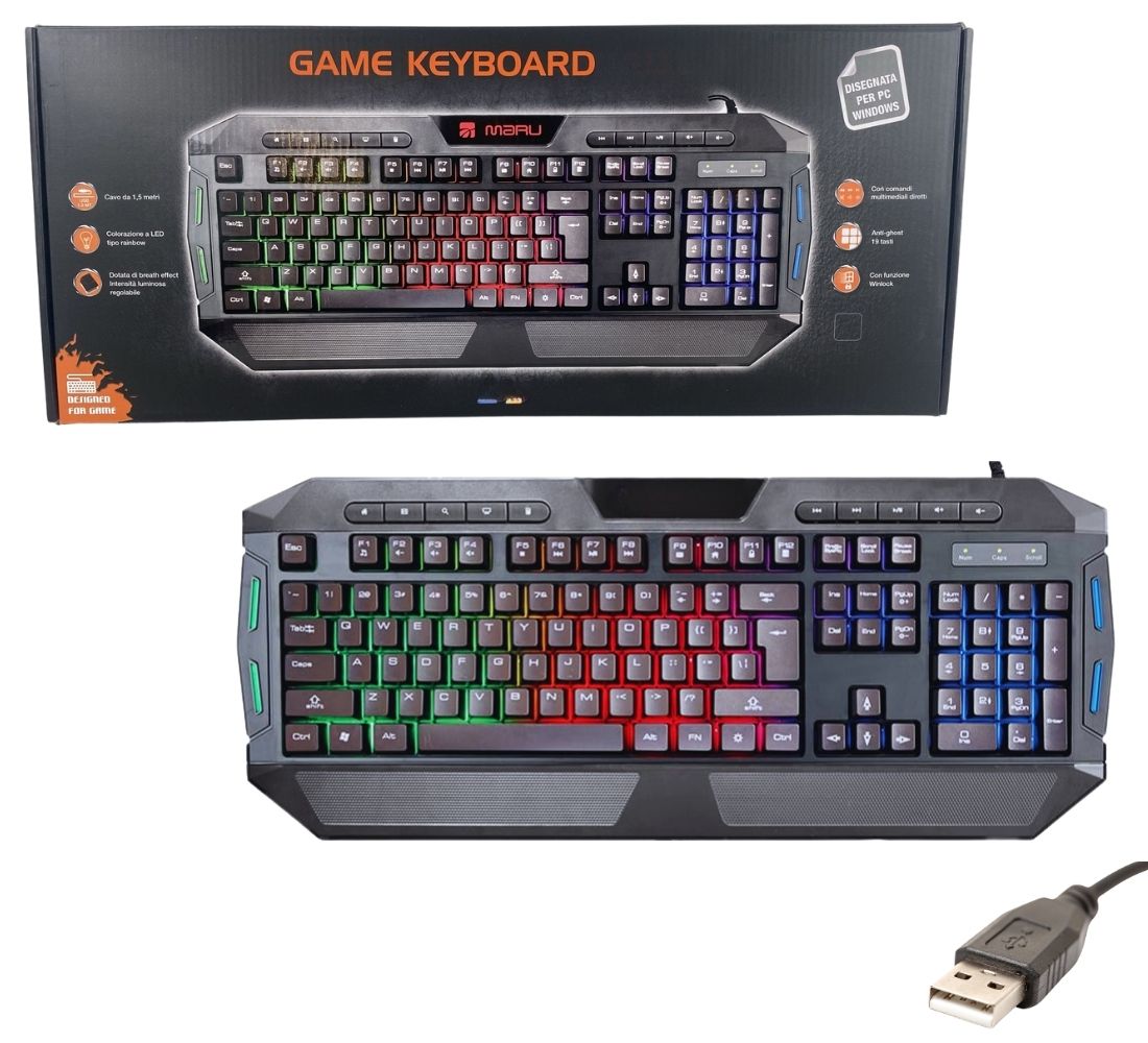 Tastiera Gaming Retroilluminata LED 7 Colori Multimediale QWERTY Italia USB