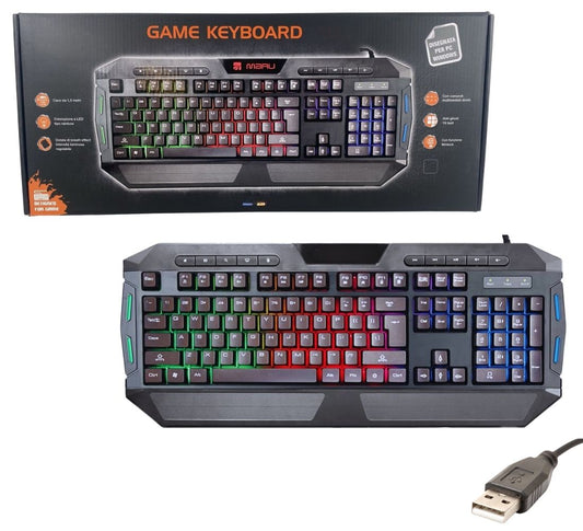 Tastiera Gaming Retroilluminata LED 7 Colori Multimediale QWERTY Italia USB