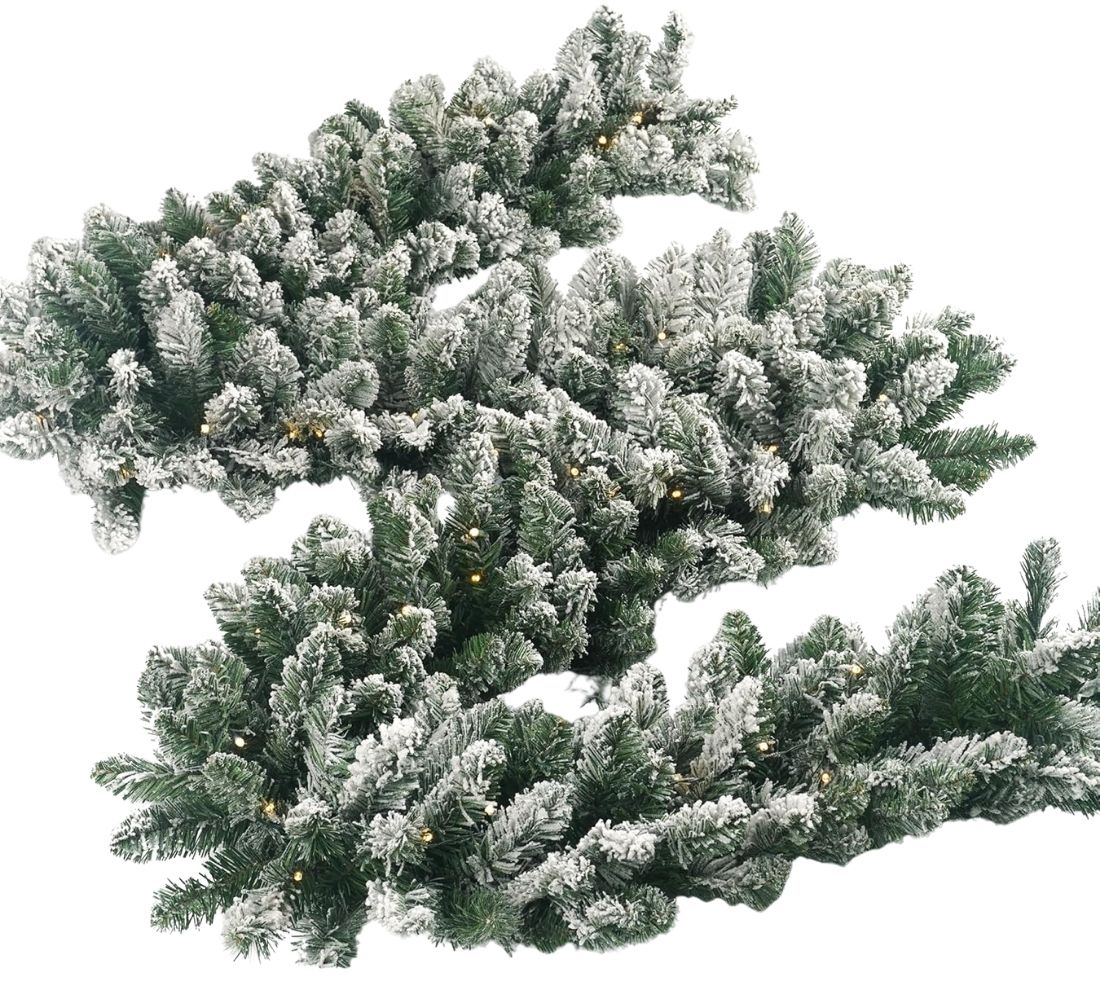 Ghirlanda Luminosa tralcio Verde innevato con luci 180 cm 120 Rami LED Luce Calda
