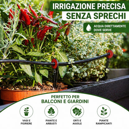 Kit Irrigazione a Goccia 10m Ugelli Nebulizzazione Raffrescante Giardino Balcone