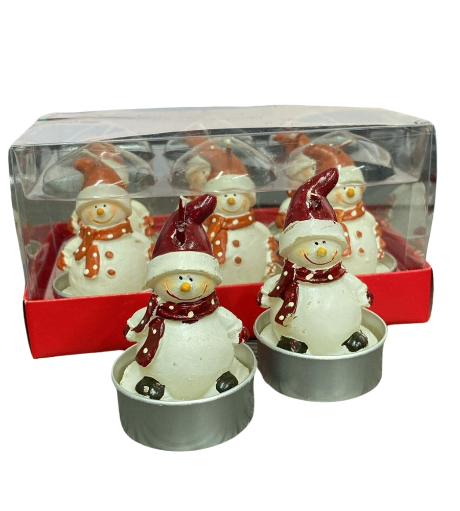 Candele Tealight Natalizie Pupazzo di Neve 6 pz Decorazioni Natale 6 cm