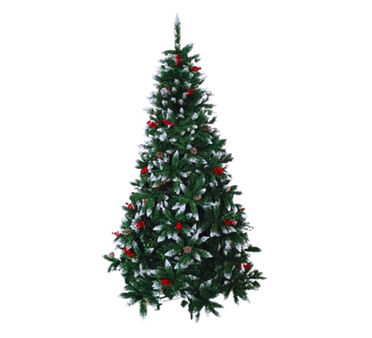 Albero di Natale 120 cm Folto Verde Pigne Bacche Punte Neve 194 Punte Ø 65 cm