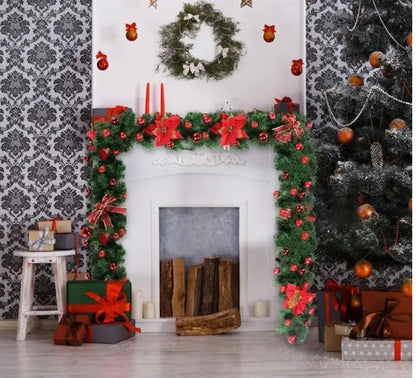 Ghirlanda Addobbata Natalizia Folta 2 Metri Fiocchi e Palline Decorazioni