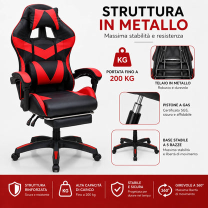 Sedia Gaming Poltrona Scrivania Ufficio Casa Reclinabile Poggiapiedi Red/Black