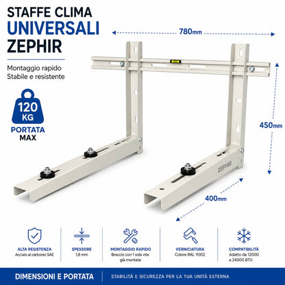 Staffe Condizionatore 120Kg 780x400x450 Montaggio Rapido Antivibrazione