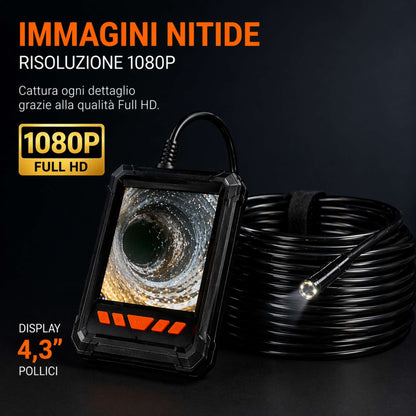 Endoscopio 10m 1080P HD Telecamera Ispezione Display 4,3" LCD IP67 LED