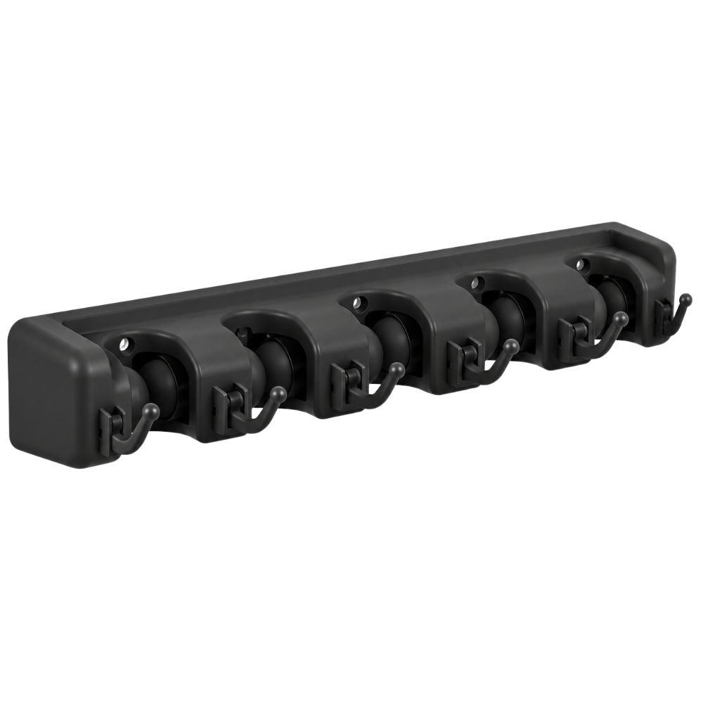Portascope da Parete 5 Posti 6 Ganci Pieghevoli Portautensili Nero 40,5 cm
