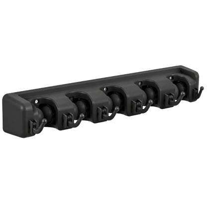 Portascope da Parete 5 Posti 6 Ganci Pieghevoli Portautensili Nero 40,5 cm
