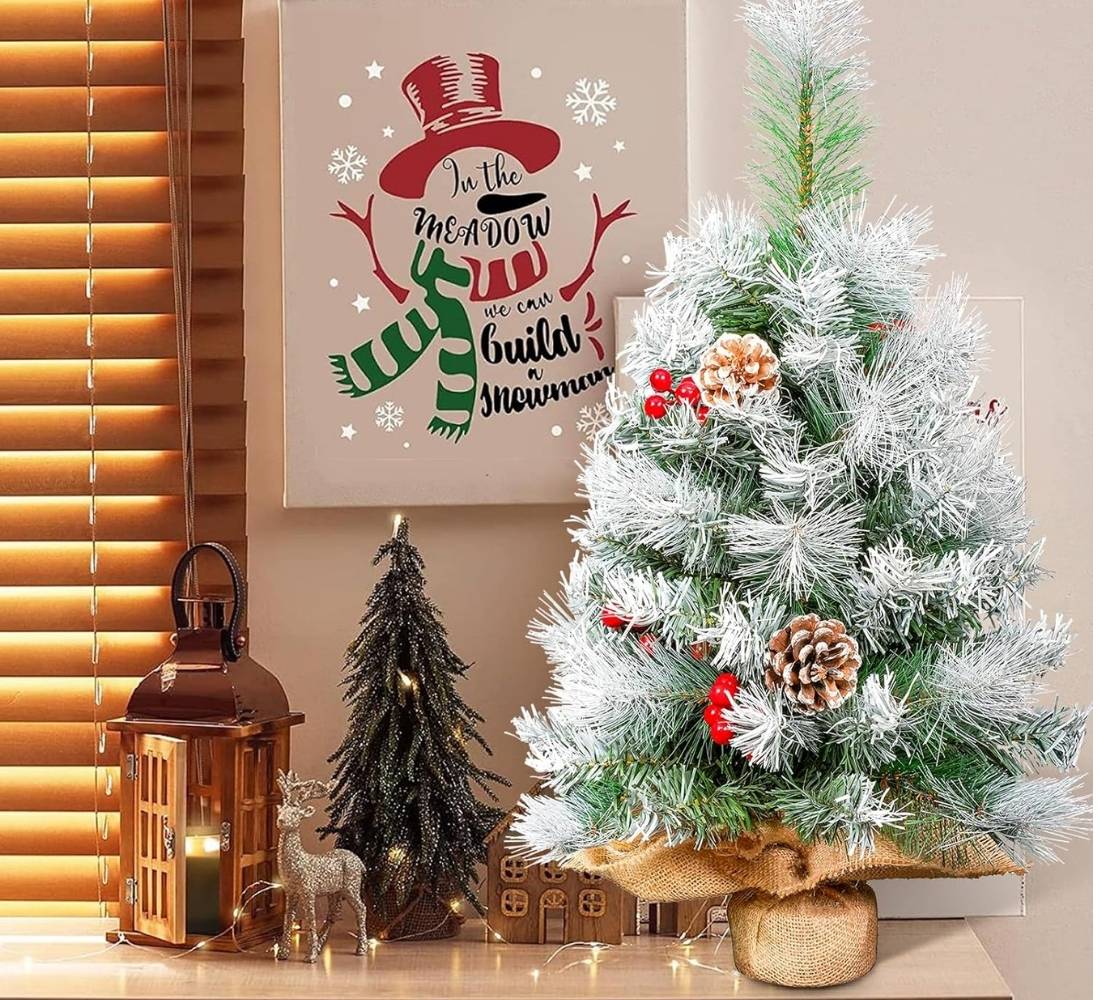 Albero di Natale innevato con Bacche e Pigne Piede in yuta 60 cm Ø 38 cm