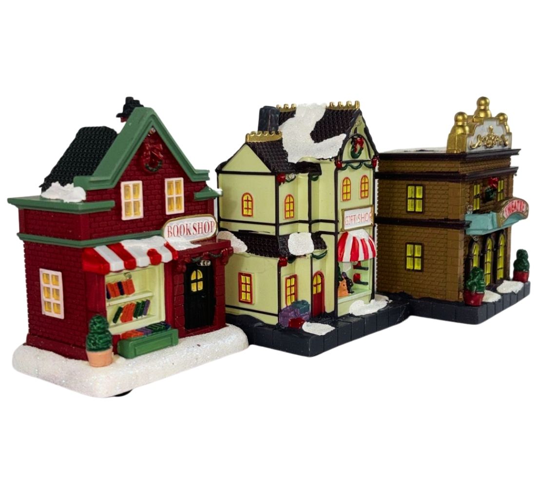 Villaggio Natalizio Casette Personaggi Alberi Natale Scenario 17pz Luci LED