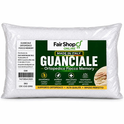 Cuscino Guanciale Ortopedico Fiocco Memory Anallergico Antiacaro 74X42 H 16 cm