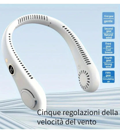 Ventilatore Da Collo Ricaricabile USB Portatile Sport Display 5 Livelli Aria