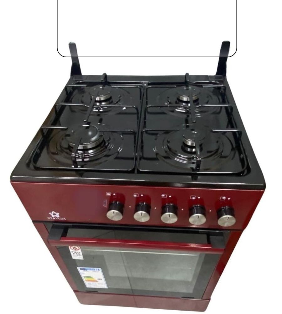 Cucina a Gas Forno Gas 4 Fuochi 60 X 60 cm Copertura Vetro Bordeaux