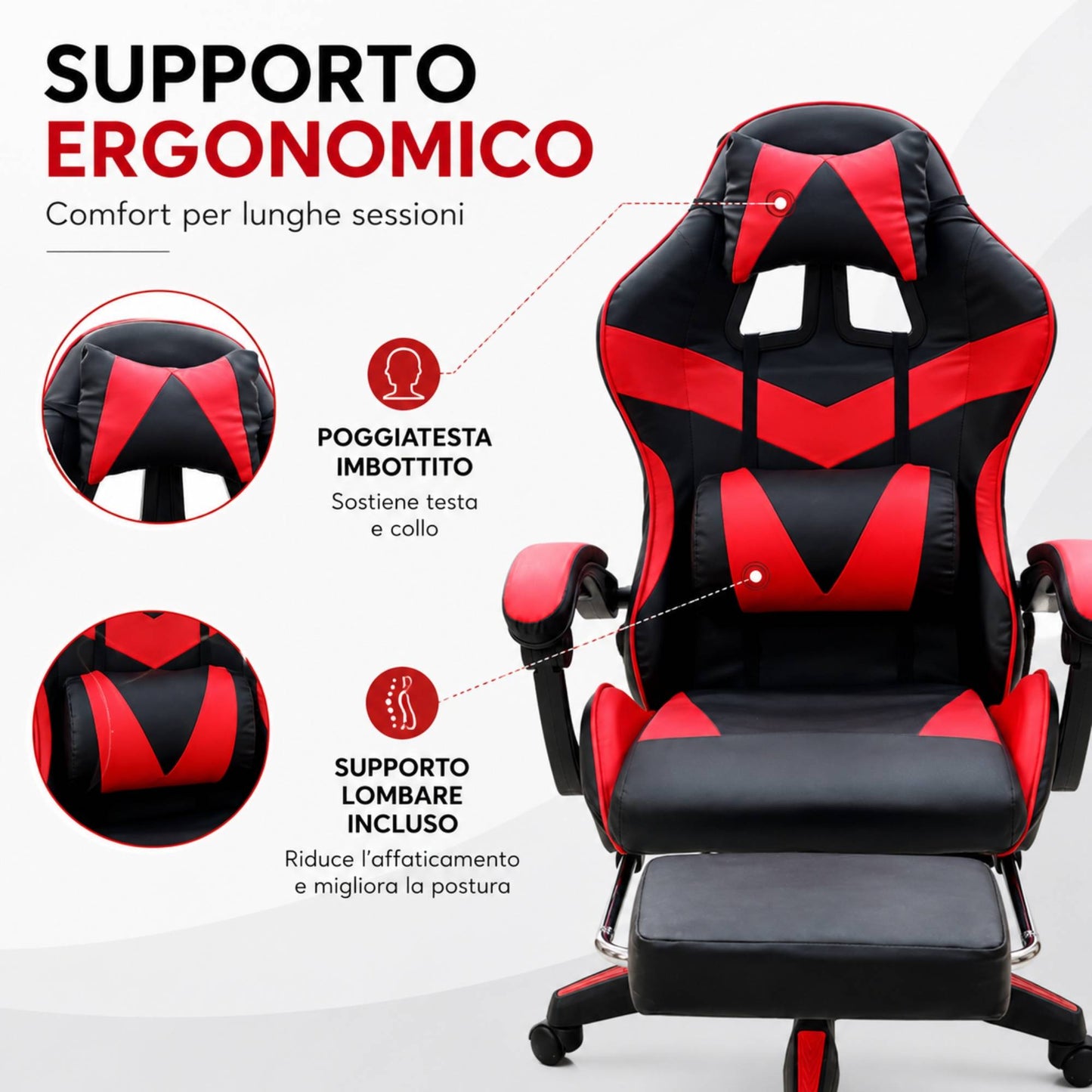 Sedia Gaming Poltrona Scrivania Ufficio Casa Reclinabile Poggiapiedi Red/Black
