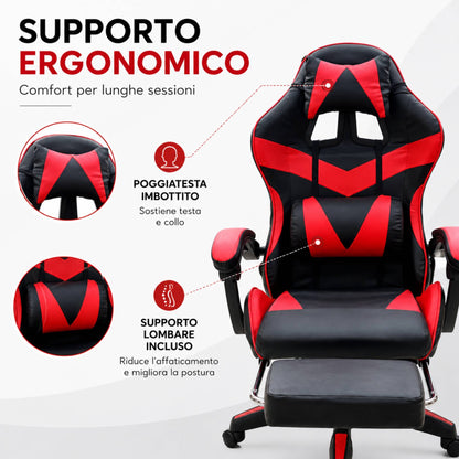 Sedia Gaming Poltrona Scrivania Ufficio Casa Reclinabile Poggiapiedi Red/Black