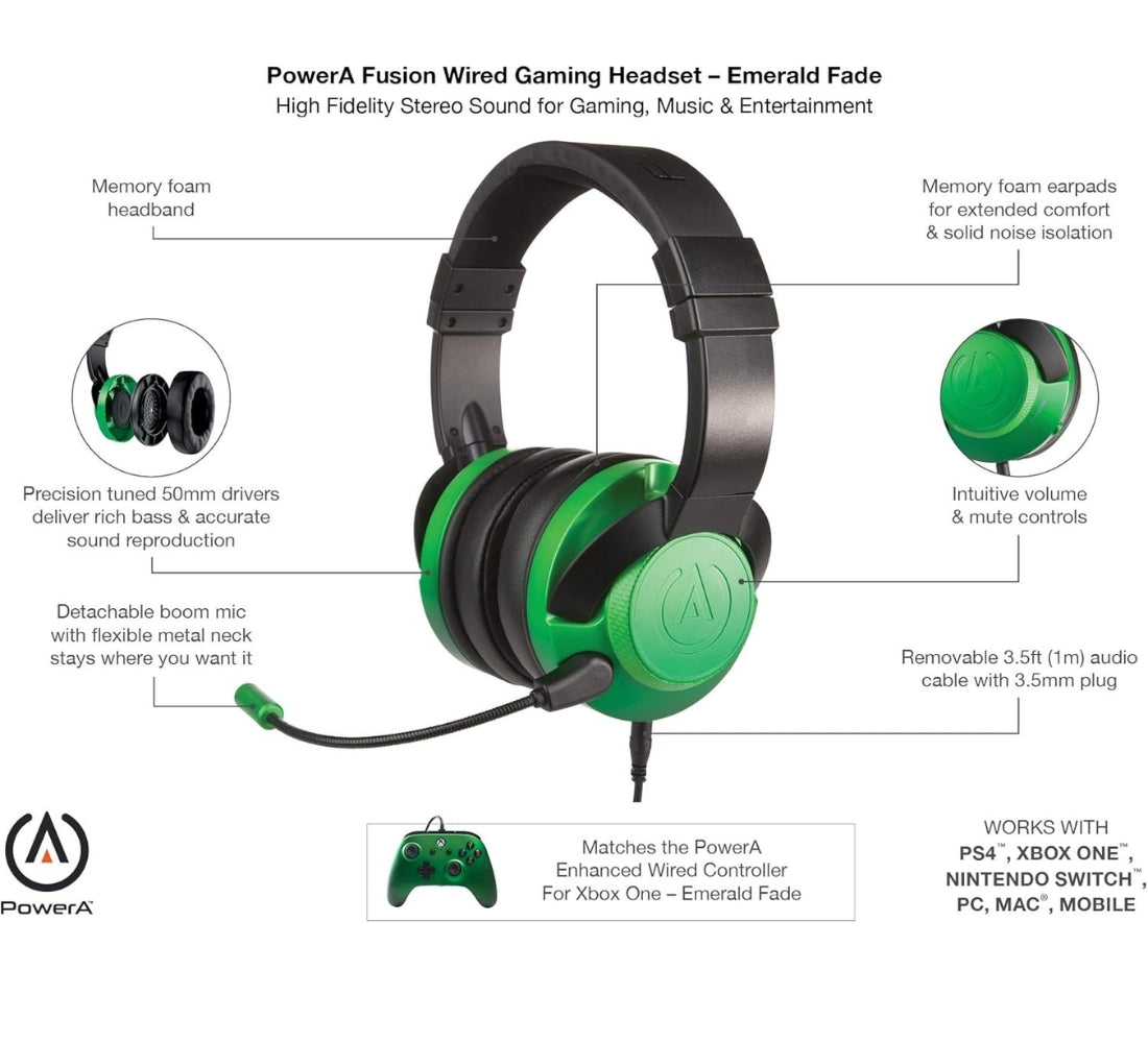 Cuffia Gaming PowerA Emerald Fade Xbox X/S One Cablata Memory Foam
