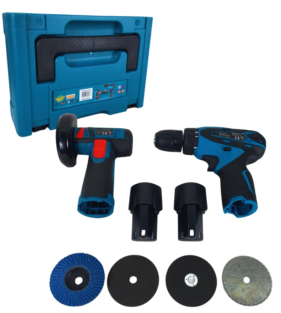 Mini Flex Smerigliatrice Angolare a Batteria 12 V + Avvitatore Trapano Portatile Senza Filo Doppia Batteria Mandrino 10 mm