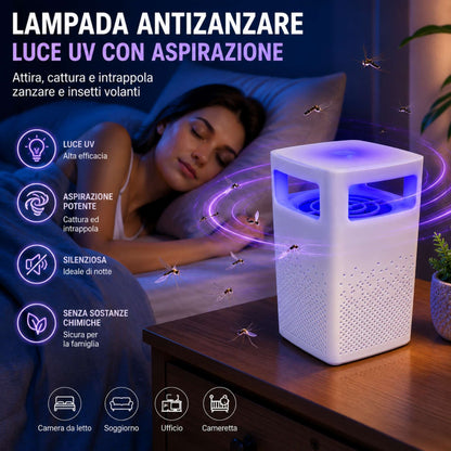 Lampada Antizanzare UV USB Aspirazione Silenziosa Trappola Insetti Casa Ufficio