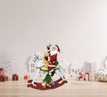 Cavallo a Dondolo con Babbo Natale Orsetto Regali Decorazioni Natale 29x26 cm