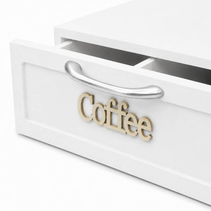 Cassetto Porta Cialde Caffè Legno Bianco 2 Scomparti 30x20x10cm Maniglia Coffee