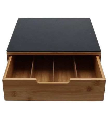 Cassetto Porta Cialde Capsule in Legno Organizer Cucina 30x30x10 cm 4 Scomparti