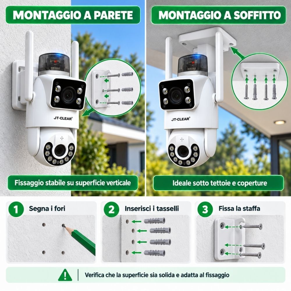 Telecamera IP WiFi PTZ Doppia Lente 355° Visione Notturna Sirena App Yoosee