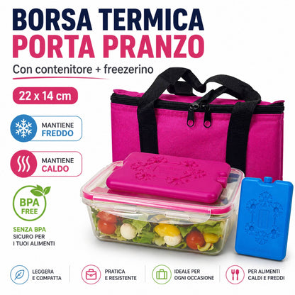 Borsa Termica con Contenitore Ermetico 1Lt e Freezerino Borsa Frigo Porta Pranzo