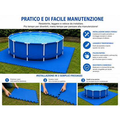 Tappeto Puzzle EVA Fondo Piscina 4 Pezzi 60x60x1 cm Tappetino Antiscivolo Blu