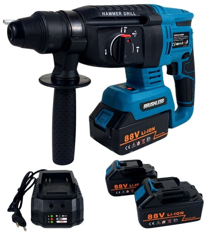 Trapano Tassellatore Martello a Percussione Demolitore 2 Batterie 88V SDS Plus