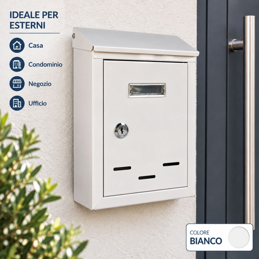 Cassetta della Posta Metallo 2 Chiavi 36X24X9.5 CM Postale Buca Lettere Bianco