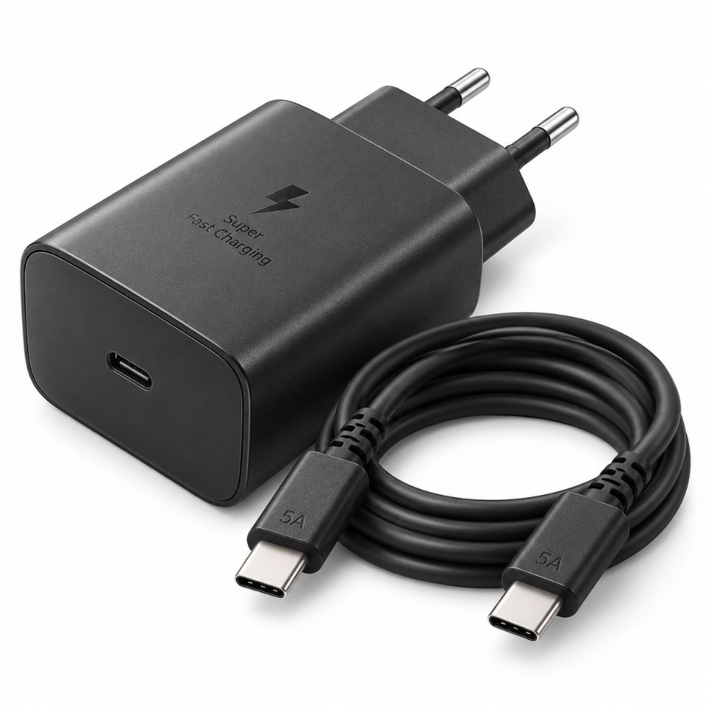 Caricatore Rapido USB C PD 45W con Cavo USB C USB C 5A Alimentatore Nero