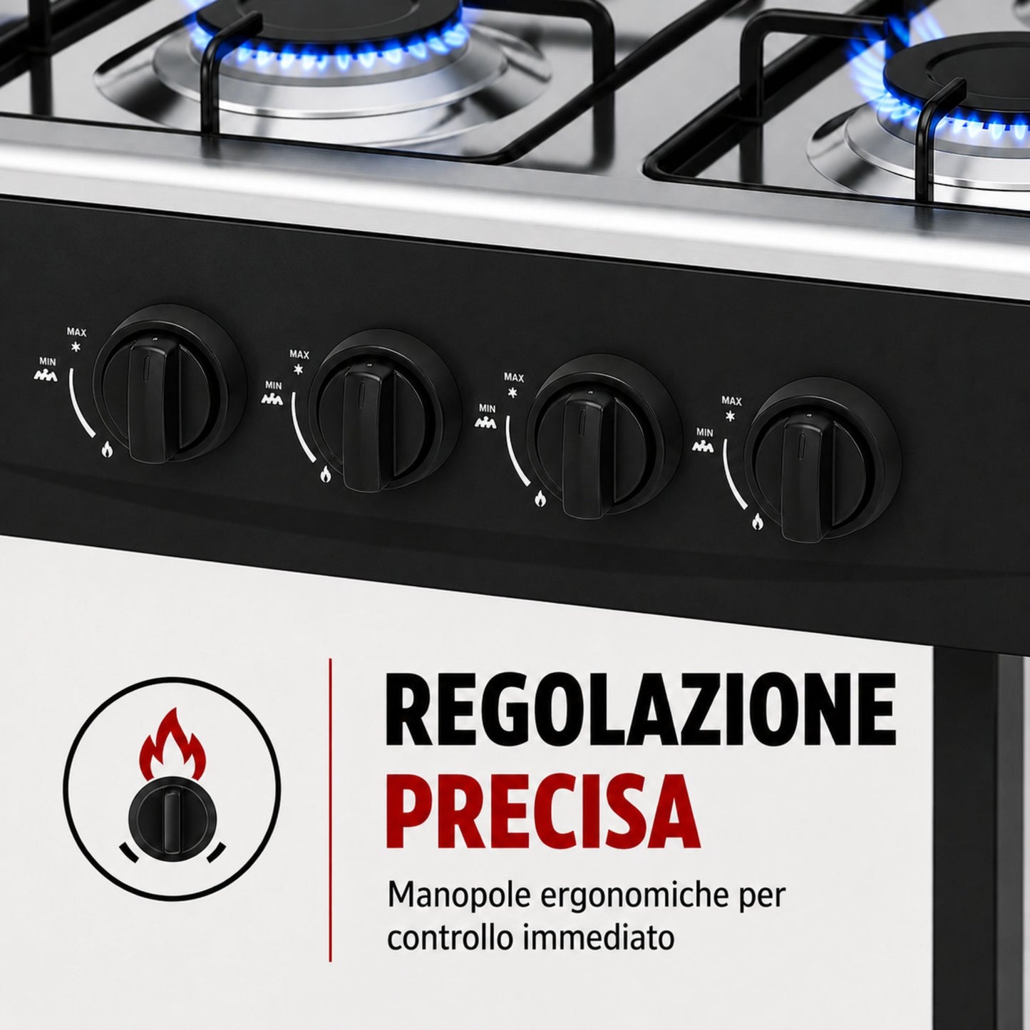 Fornello Gas 4 Fuochi con Ripiani Acciaio Cucina Esterno Mobile Compatto Nero