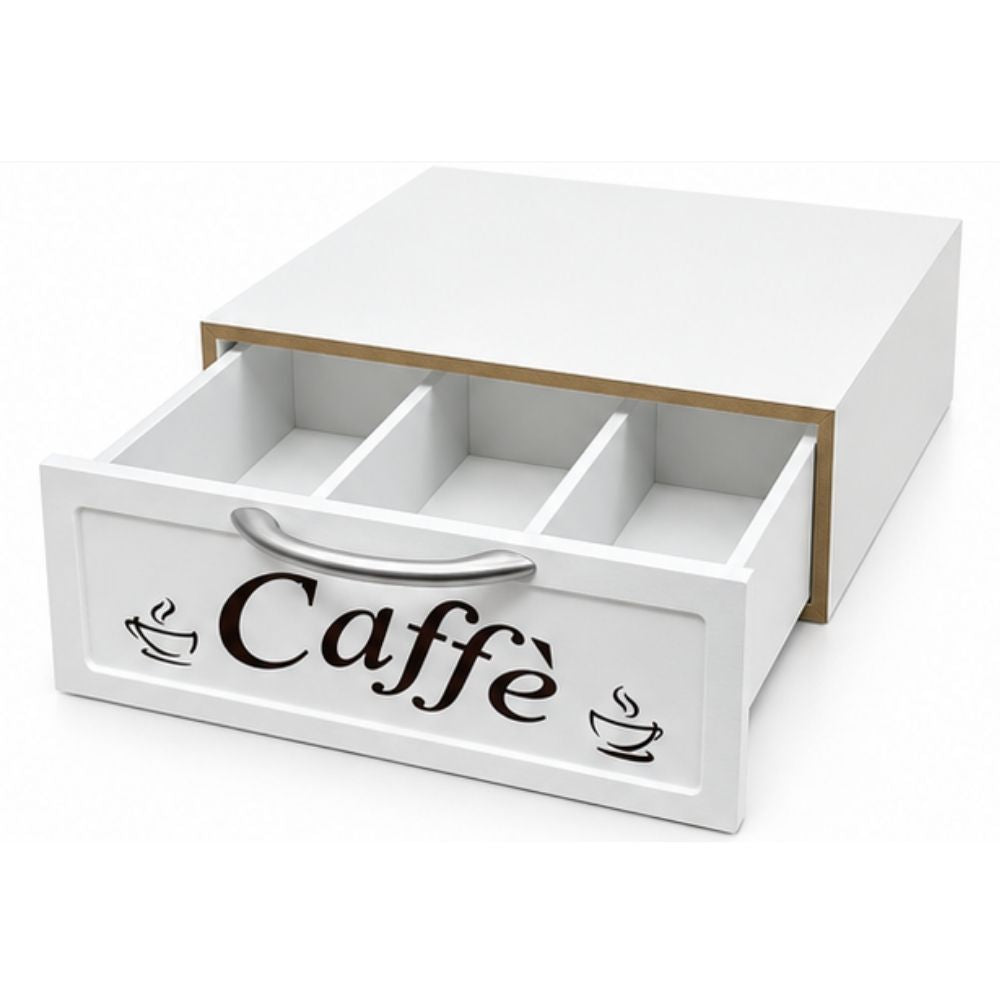 Cassetto Porta Cialde Capsule in Legno Organizer 30x30x10 cm Bianco Coffee