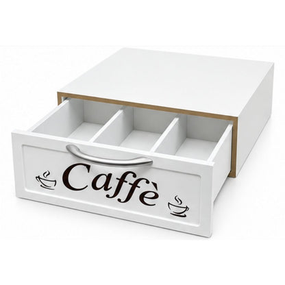 Cassetto Porta Cialde Capsule in Legno Organizer 30x30x10 cm Bianco Coffee