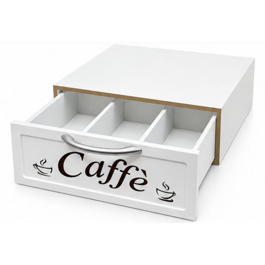 Cassetto Porta Cialde Capsule in Legno Organizer 30x30x10 cm Bianco Coffee