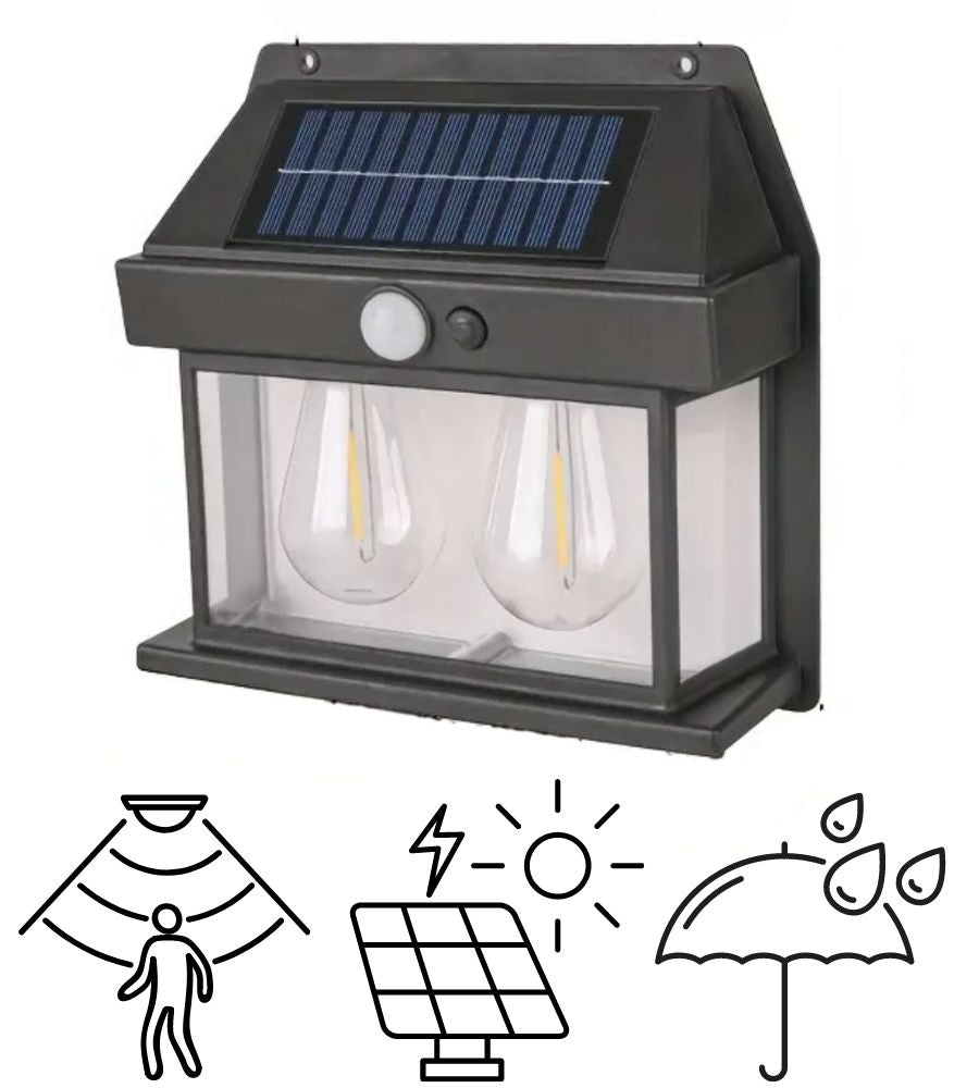 Lampada Energia Solare Doppio LED da Parete Esterno Crepuscolare da Giardino